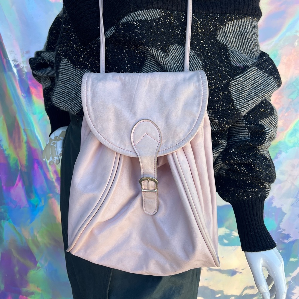 Baby Pink Crossbody Drawstring Leather Purse